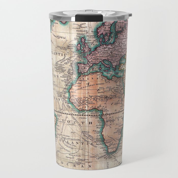 vintage world map 1801 travel mug by mapmaker society6