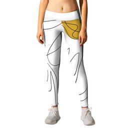Scrunchie Girl Leggings | Female, Elegant, Minimalist, Simplicity, Beauty, Illustration, Yellow, Lineart, Lines, Girls 