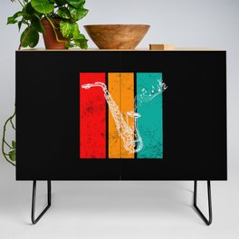 Saxophone Vintage Style With Music Notes Credenza