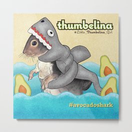 Little Thumbelina Girl: avocado shark Metal Print | Drawing, Squirrel, Greysquirrel, Ink Pen, Digital, Typography, Easterngrey, Littlethumbelina, Thumbelina 