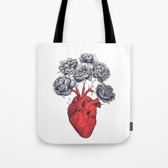 Heart with peonies Tote Bag