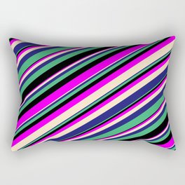 [ Thumbnail: Eyecatching Fuchsia, Bisque, Midnight Blue, Sea Green & Black Colored Lines/Stripes Pattern Rectangular Pillow ]