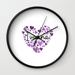 Ivanna, purple hearts Wall Clock