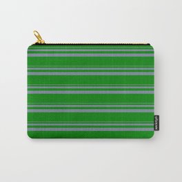 [ Thumbnail: Light Slate Gray and Green Colored Stripes Pattern Carry-All Pouch ]