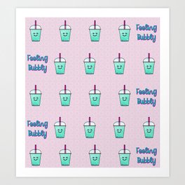 Feeling Bubbly Pink Bubble Tea Illustration Art Print | Bubbletea, Bubbles, Pink, Handwriting, Bubbly, Boba, Cute, Aesthetic, Pun, Kawaii 