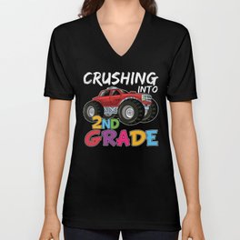 Crushing Into 2nd Grade Monster Truck V Neck T Shirt