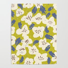 Bold flowers in my garden on yellow green Poster