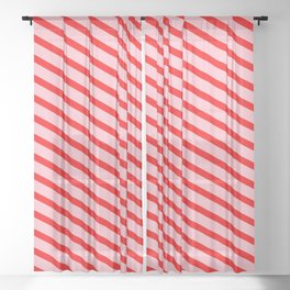 [ Thumbnail: Pink and Red Colored Striped Pattern Sheer Curtain ]