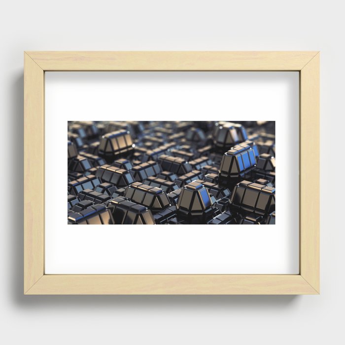 Abstract Geometric Metal Macro City 3D Blue Steel with Depth of Field Recessed Framed Print