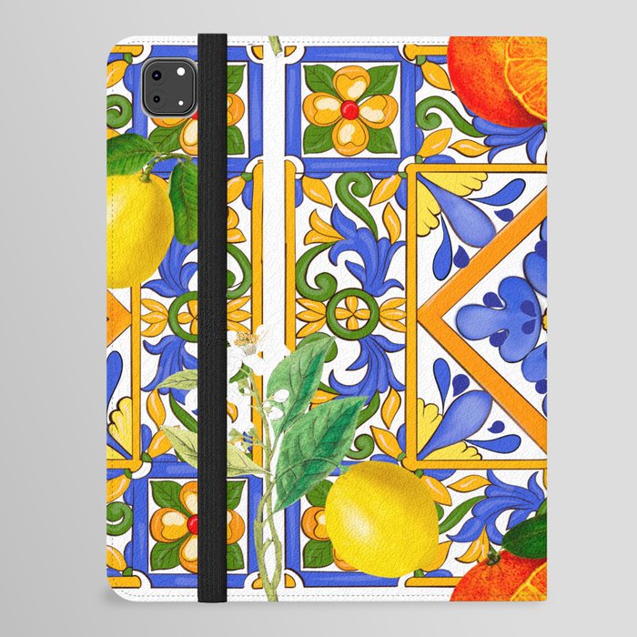 Summer ,Sicilian tiles ,citrus,oranges,majolica,lemons ,Mediterranean  iPad Folio Case