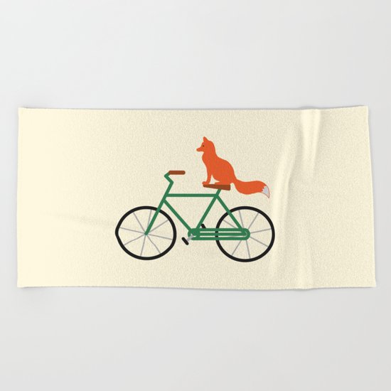 Fox Riding Bike Beach Towel