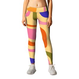 Palm Springs Retro Mid Century Modern Colourful Abstract Pattern Yellow Orange Pink Blue Green Leggings