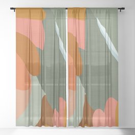 Floria V3 Sheer Curtain | Graphicdesign, Modern, Terracotta, Geometric, Floral, Curated, Midcentury, Abstract, Boho, Orange 