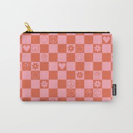 Happy Checkered pattern pink Carry-All Pouch