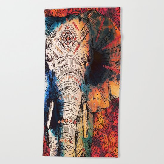 Indian Sketched Elephant Beach Towel