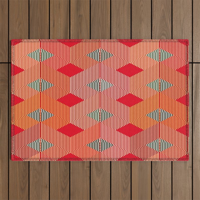 Mid-Century Diamond Warp Print, Coral Orange Outdoor Rug