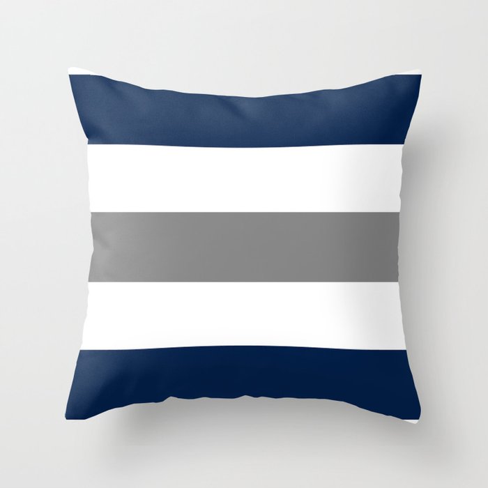 Navy Grey White Stripes Throw Pillow