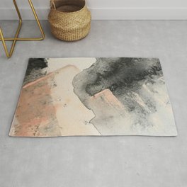Peace and Quiet [2]: a pretty, minimal abstract piece in gray and peach by Alyssa Hamilton Art Area & Throw Rug