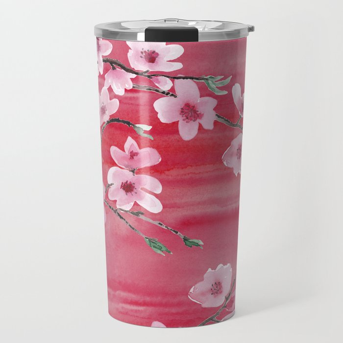 Seamless pattern with Beautiful Cherry blossom flowers, Sakura branch flowers Watercolor painting Travel Mug