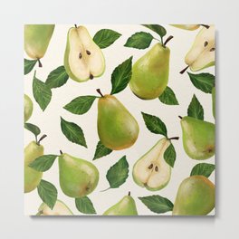 Green Pears Metal Print | Painting, Digital, Summerfruit, Kitchen, Foodart, Fruitslices, Country, Juicy, Green, Illustration 