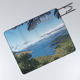 New Zealand Photography - Fitzroy Bay Surrounded By Forest Picnic Blanket