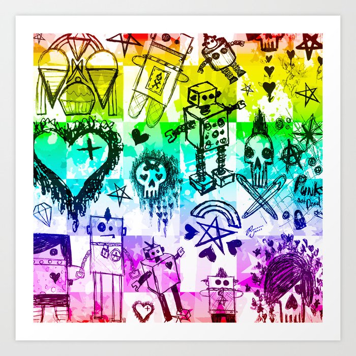 Rainbow Scene Kid Sketches Art Print by Artist Roseanne Jones | Society6