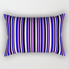 [ Thumbnail: Orchid, Blue, Beige & Black Colored Lines Pattern Rectangular Pillow ]