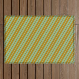 [ Thumbnail: Dark Sea Green & Dark Goldenrod Colored Stripes Pattern Outdoor Rug ]