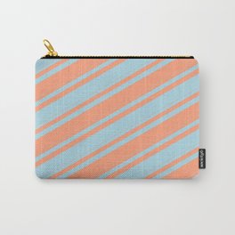 [ Thumbnail: Light Blue & Light Salmon Colored Lined/Striped Pattern Carry-All Pouch ]