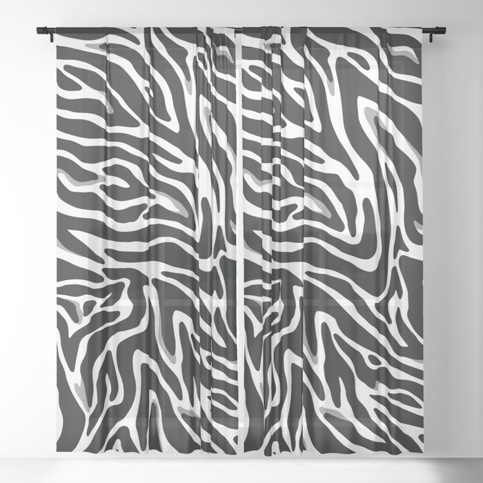 Black and White Abstract Zebra skin pattern. Digital Illustration Background Sheer Curtain