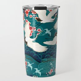 Japanese Crane Oriental Teal Ocean Pattern Travel Mug