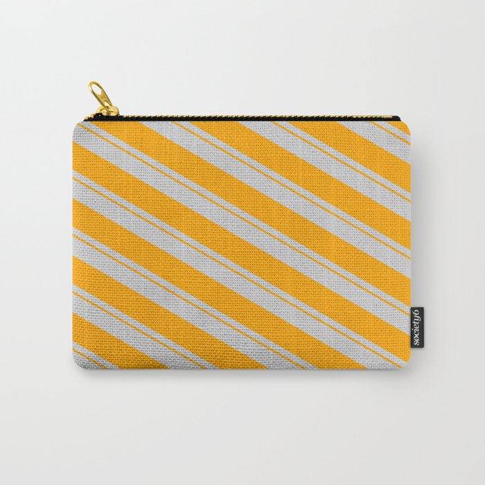 Light Gray & Orange Colored Lines Pattern Carry-All Pouch