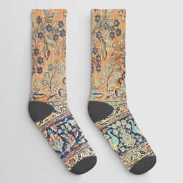 Kashan Floral Persian Carpet Print Socks | Rug, Pattern, Geometric, Vintage, Kashan, Retro, Area, Flowers, Birds, Outdoor 