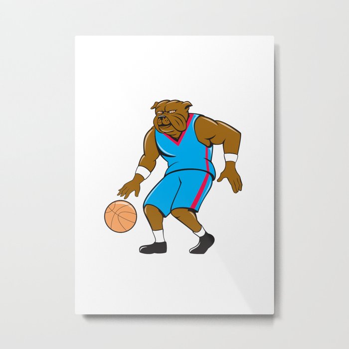 Bulldog Basketball Player Dribble Cartoon Metal Print