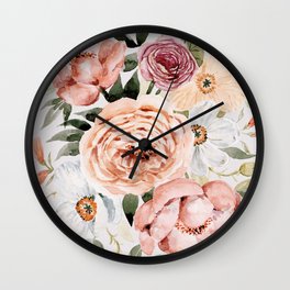 Muted Peonies and Poppies Wall Clock