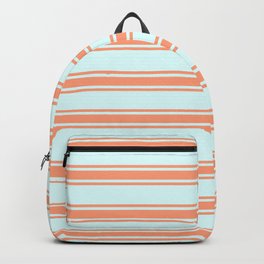 [ Thumbnail: Light Cyan and Light Salmon Colored Stripes/Lines Pattern Backpack ]