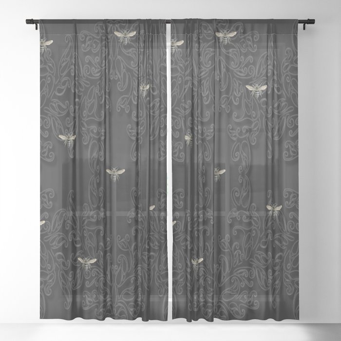 Black Bees And Lace Sheer Curtain By Mentalembellisher Society6