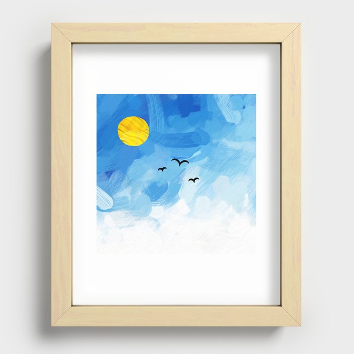 a flight of swallows in a beautiful blue sky Recessed Framed Print