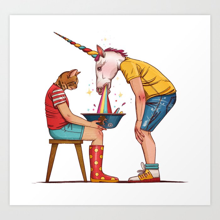Unicorn and the cat Art Print
