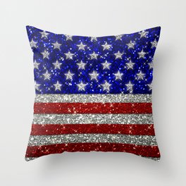 Glitter Sparkle American Flag Pattern Throw Pillow