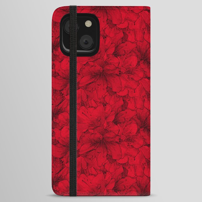 scarlet red floral azalea flowering flower bouquet pattern iPhone Wallet Case