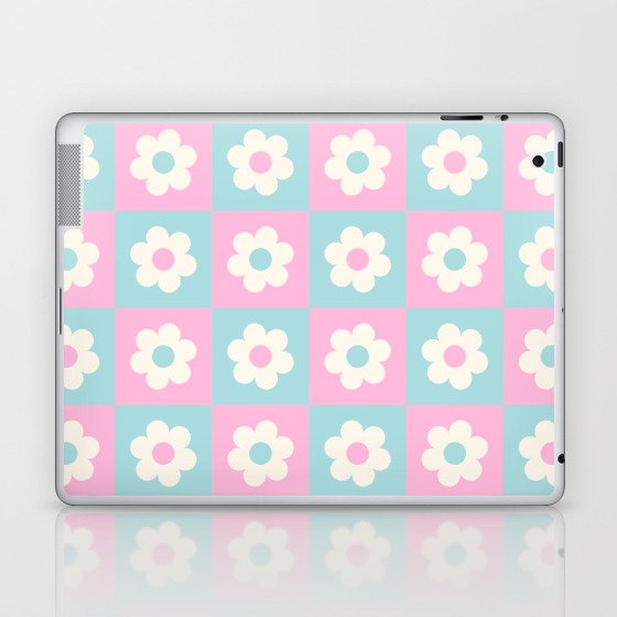 Checkered Daisies in Pink and Blue Laptop & iPad Skin