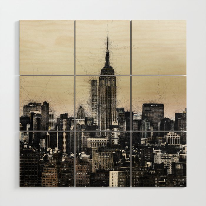 New York City Skyline - Sketch Art Wood Wall Art