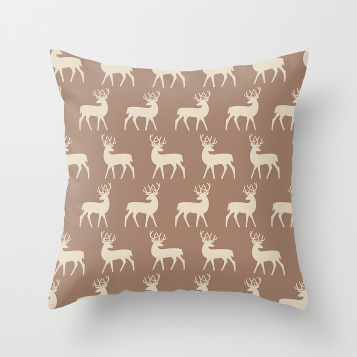 Deer Pattern Brown and Tan Throw Pillow
