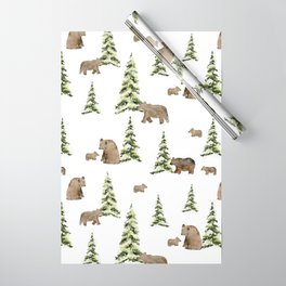 Can't Bear It Wrapping Paper | Pine, Winter, Mountain, Woods, Babybear, Mamabear, Painting, Sweetseasonsart, Nursery, Forest 
