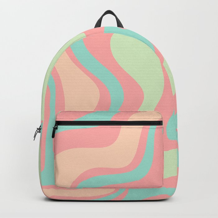 Retro Liquid Swirl Abstract Pattern in Pastel Sherbet Blush Pink and Mint Backpack