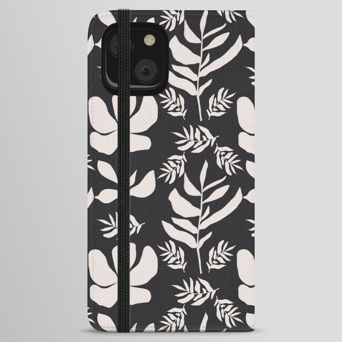 Black and White Bohemian Floral Modern Pattern iPhone Wallet Case