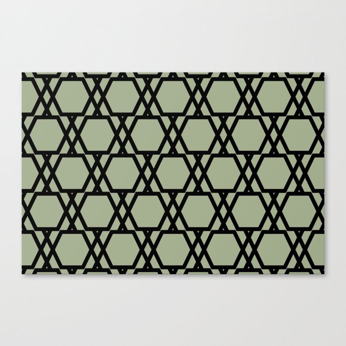Black and Green Tessellation Line Pattern 20 Pairs Dulux 2022 Popular Colour Bamboo Stem Canvas Print