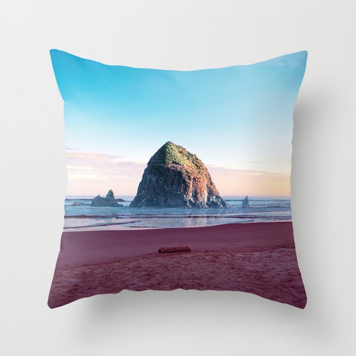 Cannon Beach and Haystack Rock Sunset | Photography and Collage on the Oregon Coast Throw Pillow