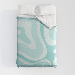 Modern Retro Liquid Swirl Abstract in Light Aqua Teal Blue Comforter